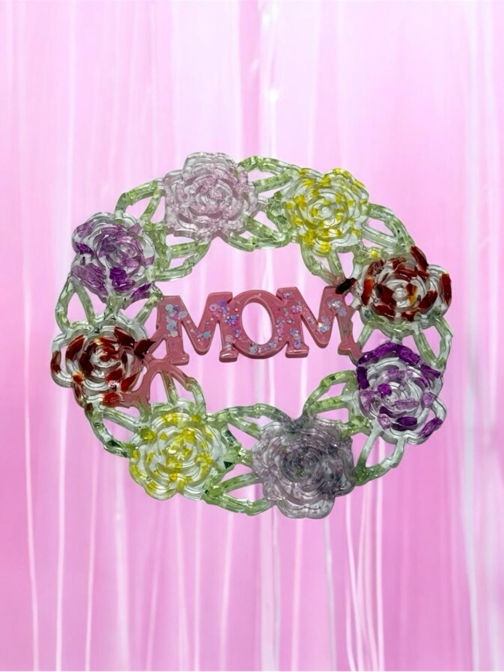 Hand Crafted Pink MOM Floral Wreath Accent